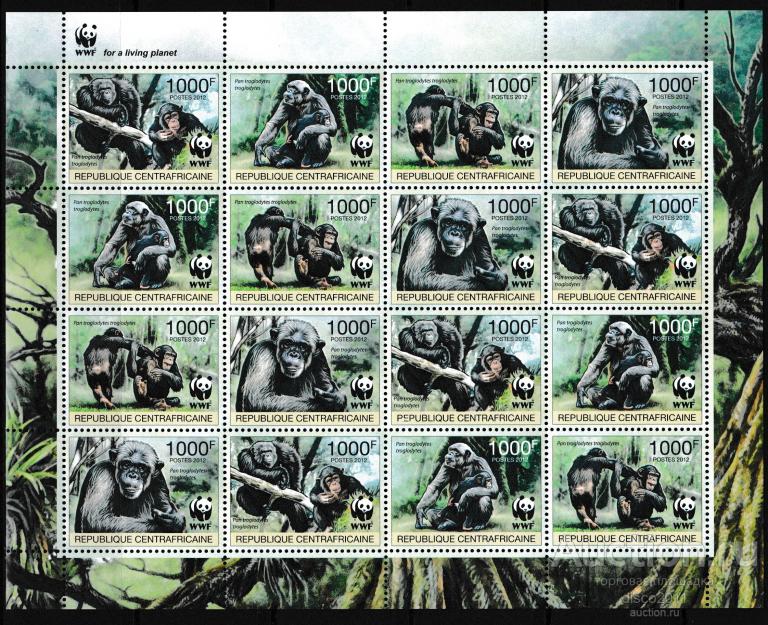 ЦАР 2012 Шимпанзе Обезьяны Приматы Фауна WWF к/боген**
