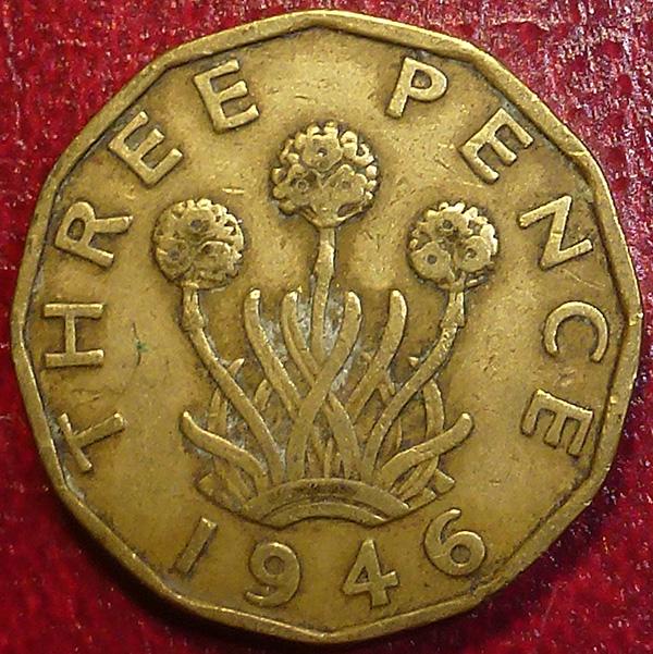 Великобритания 3 пенса 1946 года. РЕДКАЯ.
