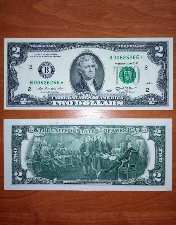 Банкнота 2 доллара США Америка замещенка звездочка 2013 года ПРЕСС UNC
