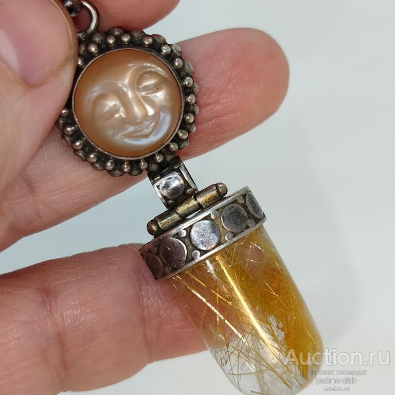 Шикарный винтажный кулон SAJEN из коллекции "GODDESS"  925  солнечный камень, волосатик