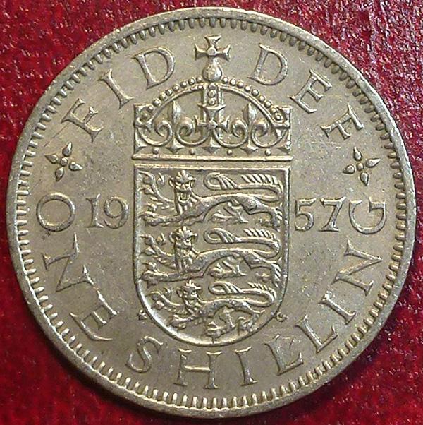 Великобритания 1 шиллинг 1957 года. Английский герб.