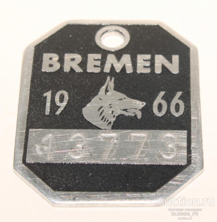 Винтажный немецкий Собачий Жетон, медальон 1966 год. Bremen (Винтаж стиль  Loft )