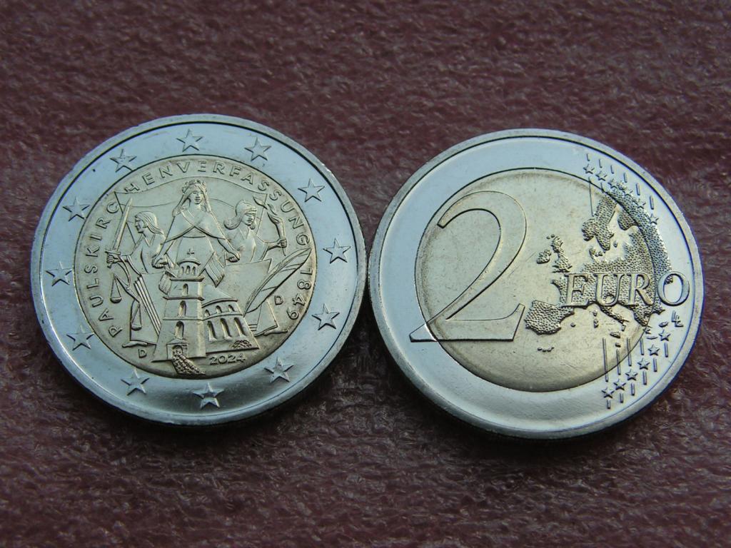 Германия 2 евро 2024 Паульскирхе конституция 175 лет D unc