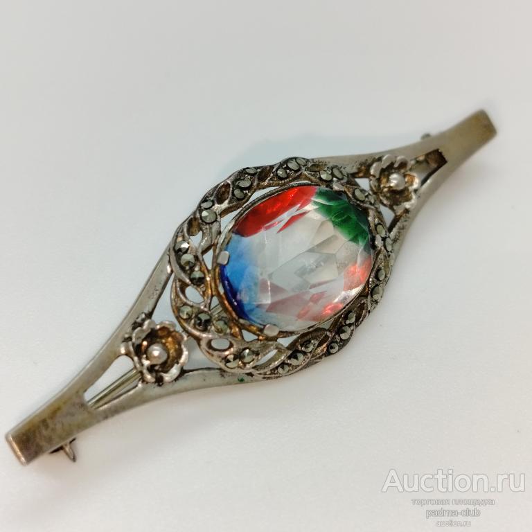 Антик брошь 835 IRIS GLASS ирисовое стекло 1900+/-  Германия