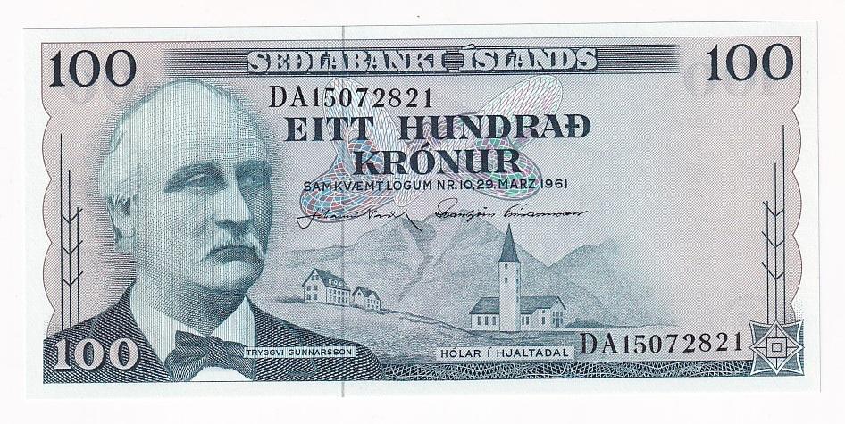 Исландия Банкнота 100 крон 1961 год UNC (38733)
