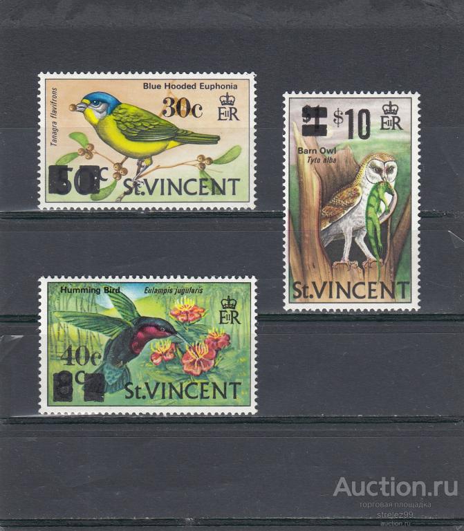 ST. VINCENT  ВИНСЕНТ   Фауна Птицы  Серия Надпечатки  1970  25 Евро  Сост**  MNH