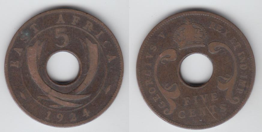 Британская Восточная Африка 5 центов 1924 _3