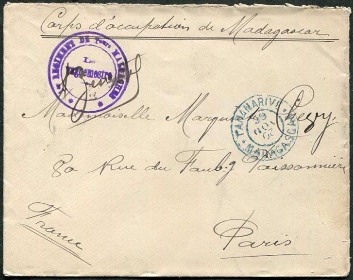 ВОЕННАЯ ПОЧТА Африка Мадагаскар 1902 французская оккупация шт. TANANARIVE (год-↓2!) конверт ⇒Франция