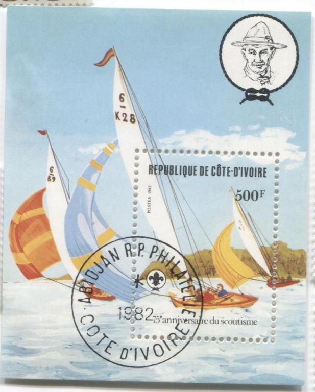 1982 Берег слоновой кости.75 лет движению Скаутизма блок.парусник.гаш