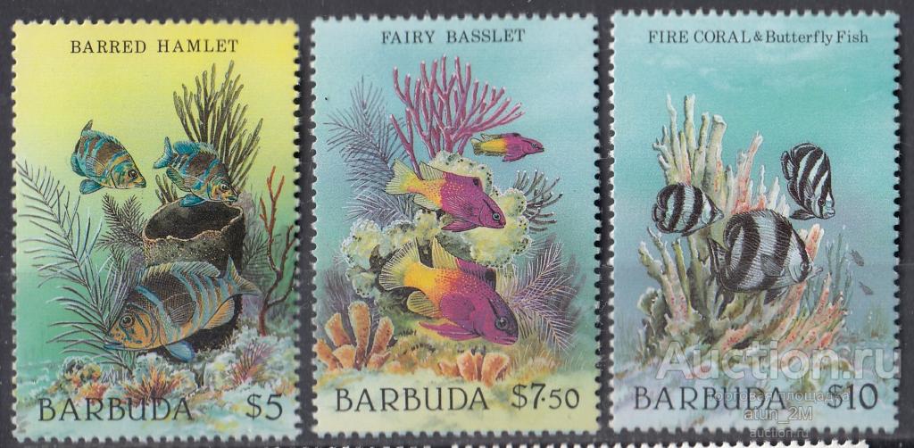 Барбуда. 1987 год. Морская жизнь. Рыбы. Последние 3 марки серии. MNH