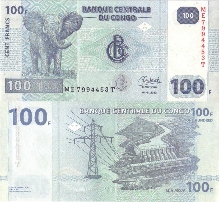 Заир/ДР Конго 100 франков 2022 P98B пресс unc