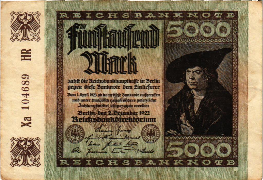 5000 марок 1922 Германия в/з Hakensterne (арт.X15-0154)