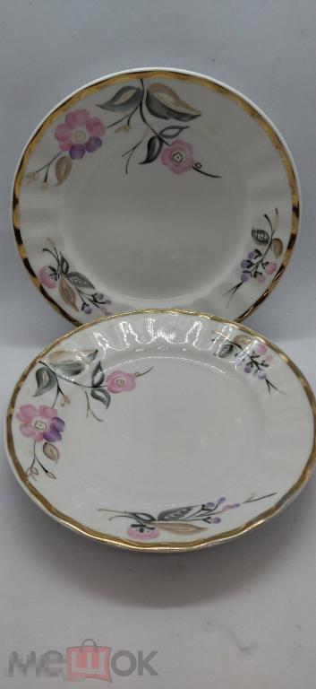 ТАРЕЛКИ ДЕСЕРТНЫЕ 2 шт ОДНИМ ЛОТОМ ФАРФОР, ПОЗОЛОТА.СССР ВЕРБИЛКИ 