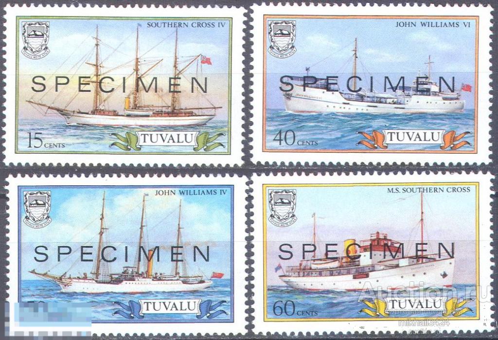 3683 ✅ Транспорт Флот Парусники Корабли SPECIMEN 1987 Тувалу 4м п/с **