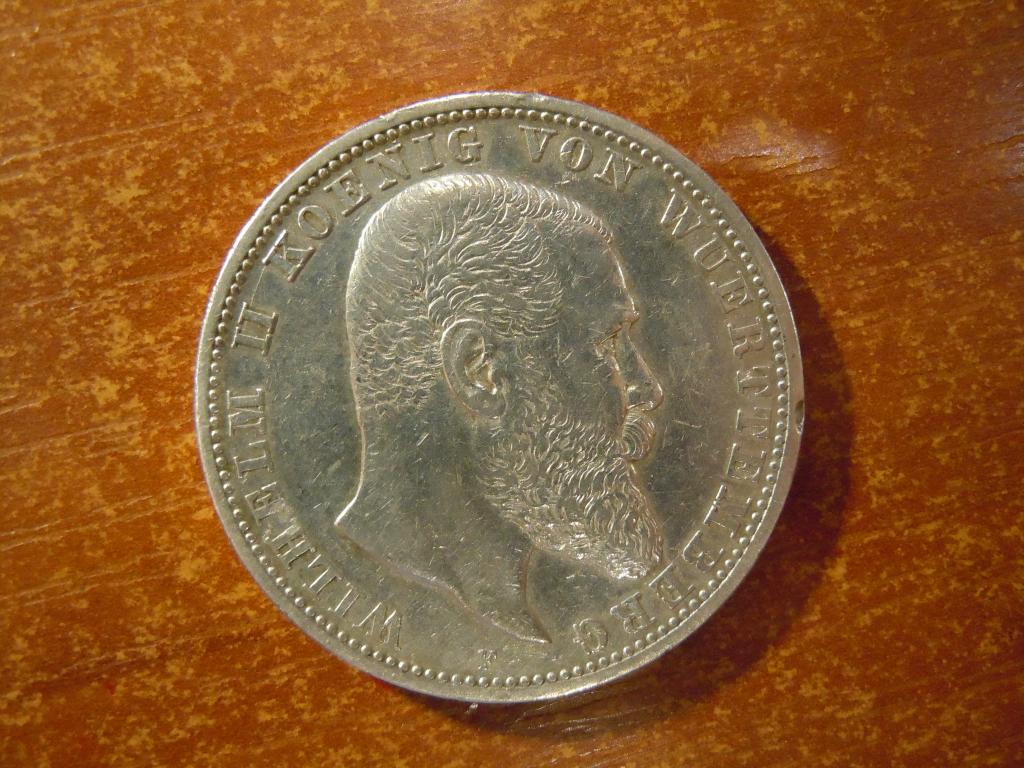 5 марок 1902г(F) Вюртемберг, Германия, 27,68гр, серебро