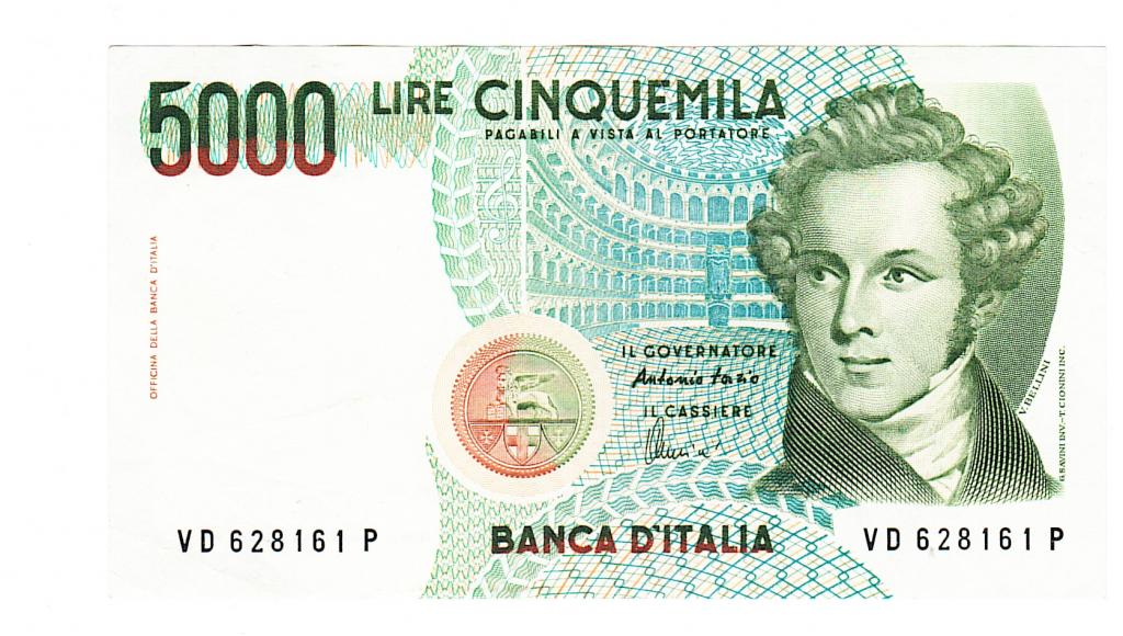 Италия 5000 лир 1985 год бона.