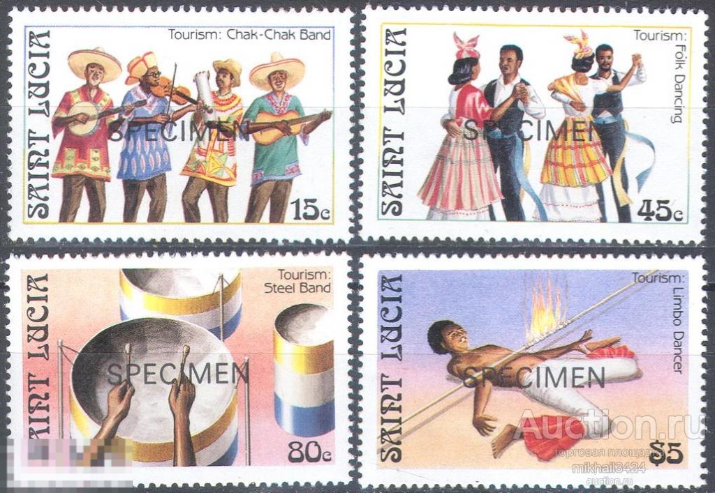 М0457 ✅ Туризм Музыка Музыкальные инструменты SPECIMEN 1986 Сент-Люсия 4м п/с **