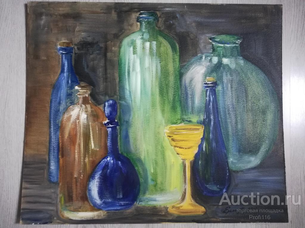 НАТЮРМОРТ СО СТАРИННЫМИ БУТЫЛКАМИ МАСЛО