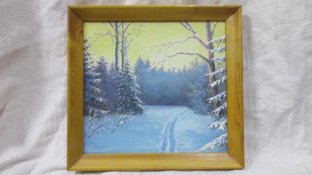 КАРТИНА МАСЛОМ. ЗИМНИЙ ЛЕС. ХУД. ИВАНЦОВ
