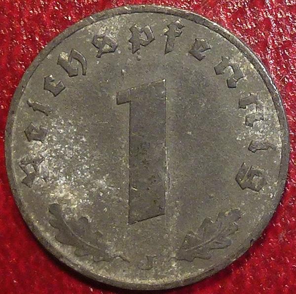 Германия. Третий Рейх 1 рейхспфенниг 1943 года. J.