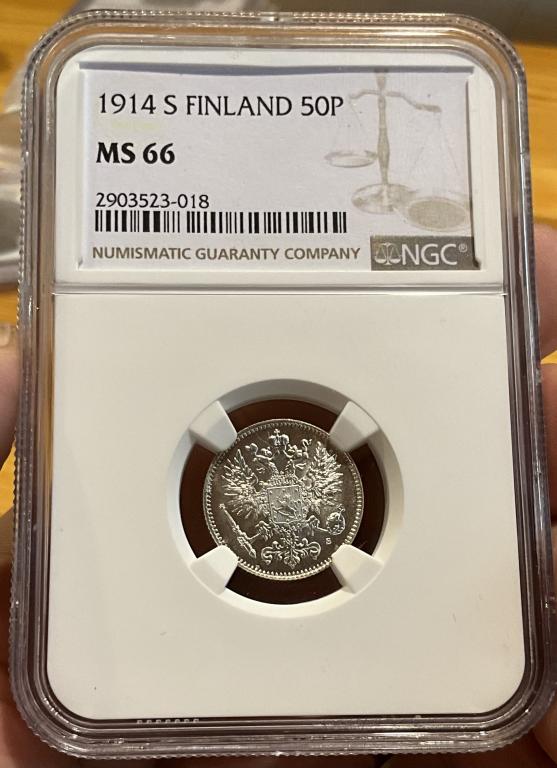 50 ПЕННИ 1914 NGC MS 66 UNC РУССКАЯ ФИНЛЯНДИЯ