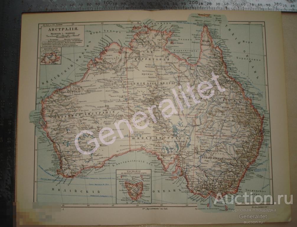 Карта Австралия Тасмания 1903 Australia Литография оригинал 