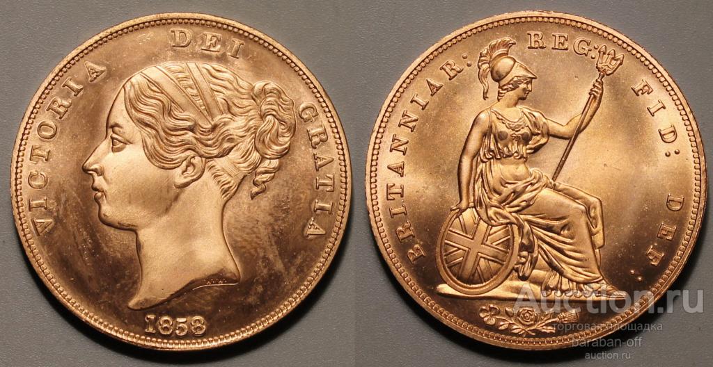Великобритания 1 пенни 1858. Королева Виктория. Качество UNC ! Красная медь. Видео !