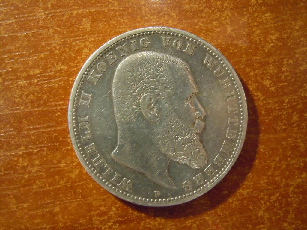 5 марок 1904г(F) Вюртемберг, Германия, 27,71гр, серебро