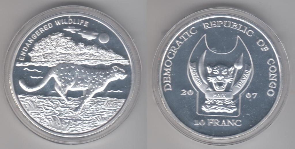 Конго 10 франков 2007 Гепард копия