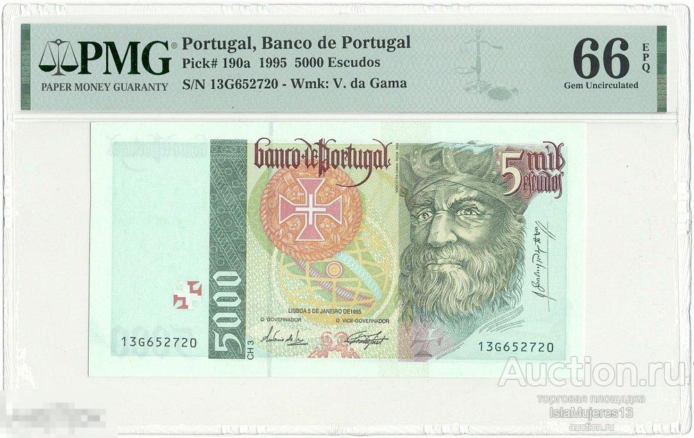 5000 эскудо 1995 года Португалия в слабе PMG Gem UNC 66 