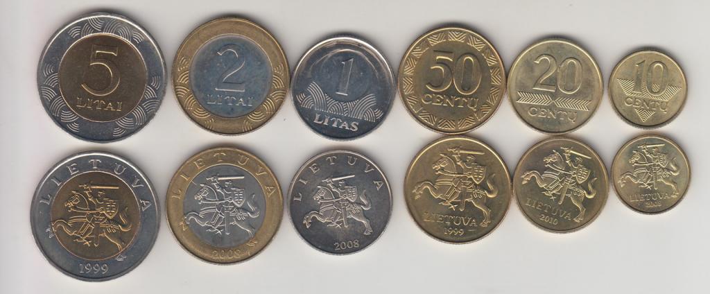 Литва набор 6 монет 10 цент - 5 лит 1999-2010 UNC Z