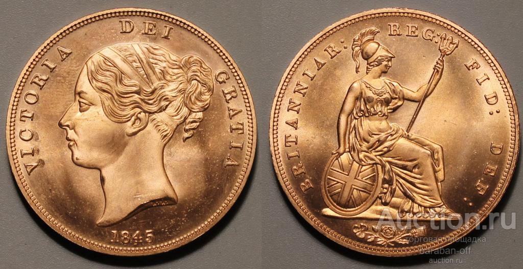 Великобритания 1 пенни 1845. Королева Виктория. Качество UNC ! Красная медь. Видео !