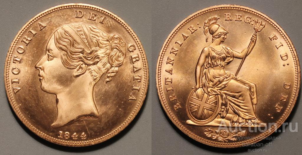 Великобритания 1 пенни 1844. Королева Виктория. Качество UNC ! Красная медь. Видео !