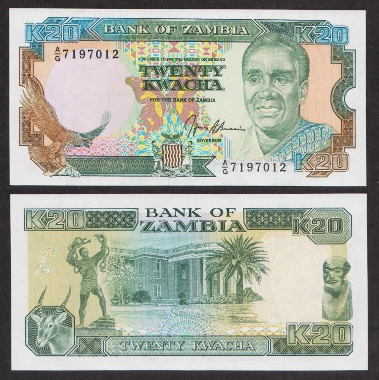 Замбия 20 Квача 1989 P32 UNC (ПРЕСС)