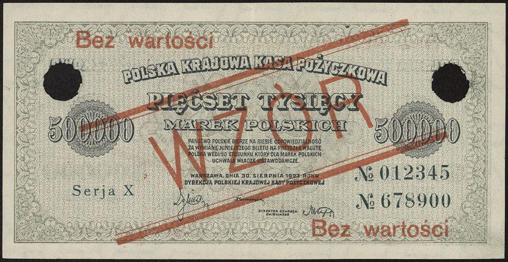 Польская республика. Национальная касса. Билет. 500 000 польских марок 1923 г. Образец!!!