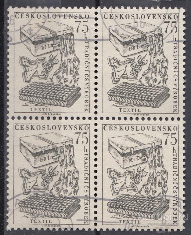 Чехословакия. 1956 год. Чехословацкая продукция. Текстиль. Часть серии. Квартблок