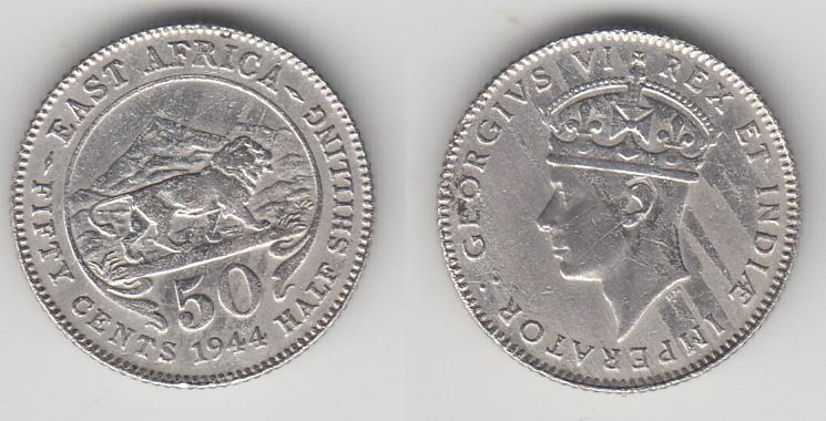 Британская Восточная Африка 50 центов 1944 серебро