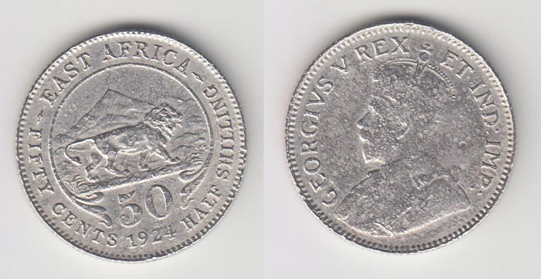 Британская Восточная Африка 50 центов 1924 серебро
