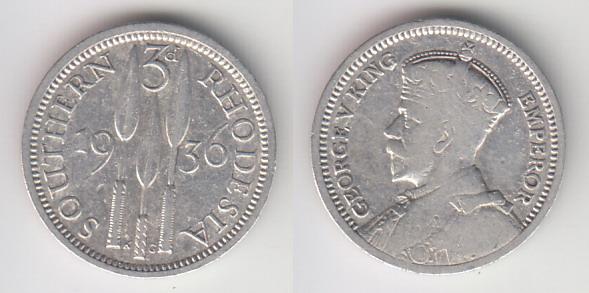Южная Родезия 3 пенса 1936 серебро