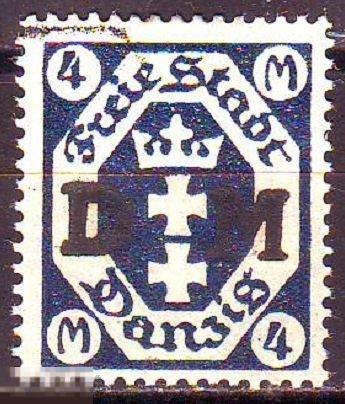 Германия Данциг Danzig 1922г. Mi№20 стандарт герб служебная * абкляч надпечатки заверка 