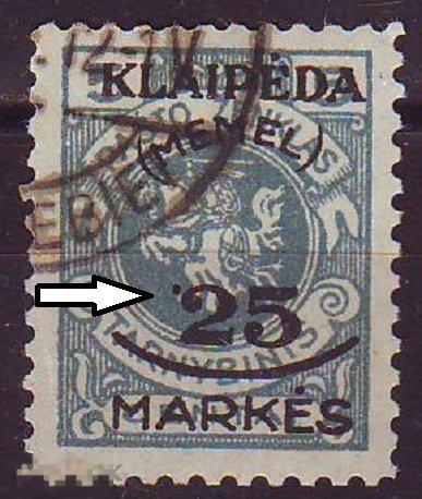 Германия  Мемель Клайпеда 1923 г. Mi№ 125 литовская администрация.гаш. РАЗНОВИДНОСТЬ! 
