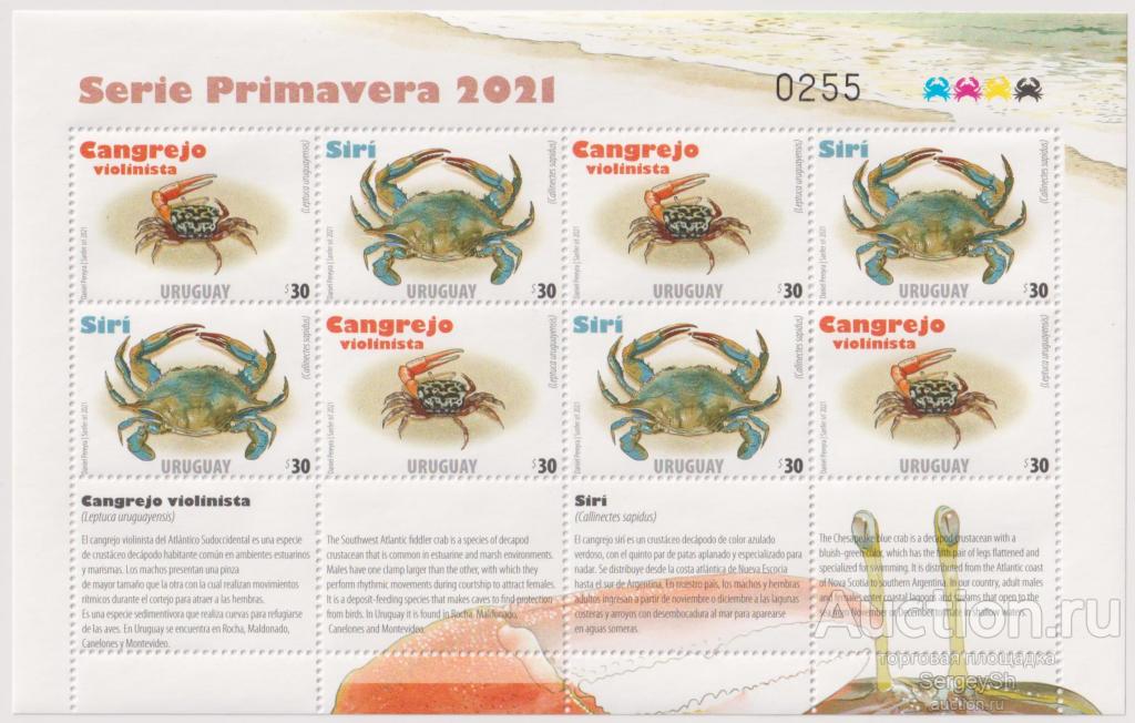 uy3819ml Уругвай 2021г. Фауна - крабы Ракообразные, Раки MNH