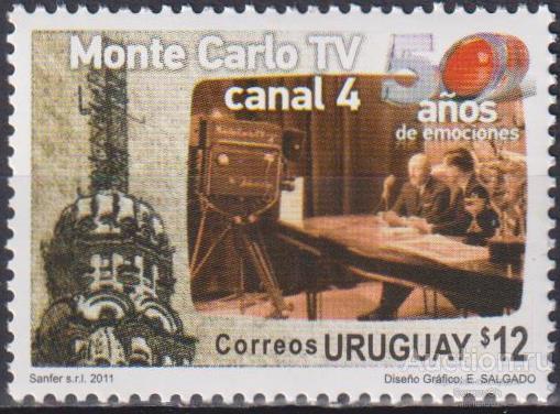 uy3154 Уругвай 2011г. 50 лет Монте-Карло ТВ - Канал 4 Телевидение MNH
