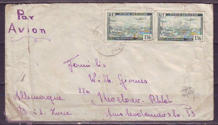Франция Алжир 1948г. конверт авиа марка №253 пара 