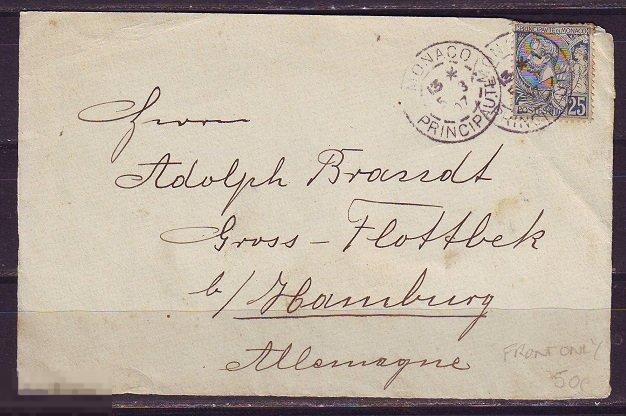 Монако 1907г. фронтальная часть конверта с №25 