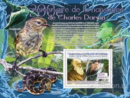 gn6575 Гвинея 2009г. 200-Летие Чарльза Дарвина Ученые, Птицы MNH