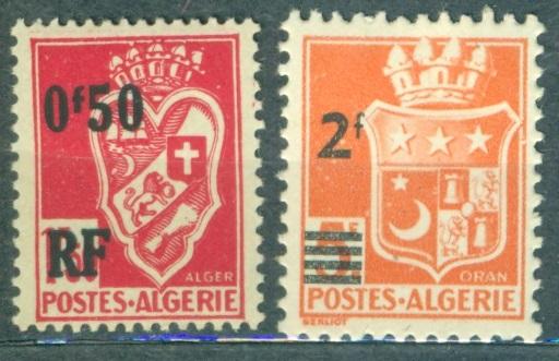 Алжир 1946, 1943 г. стандарт надпечатка, герб пара  негашеная**