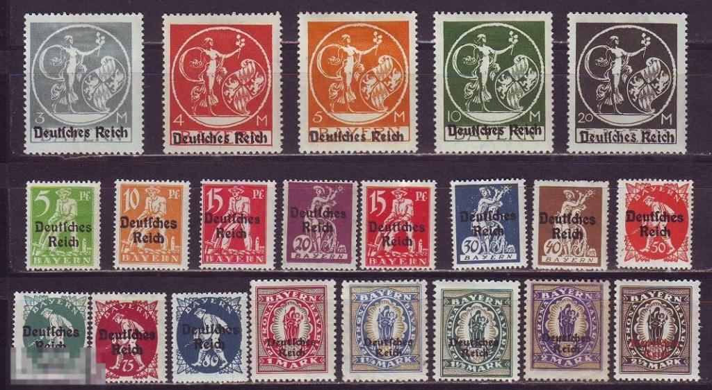 Германия 1920г. Mi№119-138 надпечатка на марках Баварии серия * тип 1 