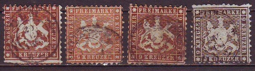 Вюртемберг 1863г. Mi№28a-28b-28c-28d стандарт гаш. 