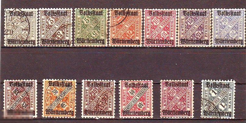 Вюртемберг 1919г. Mi№258-270 служебные гаш./(*) 